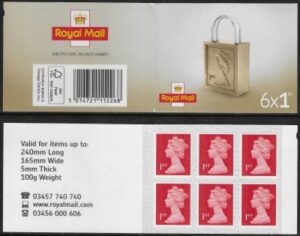 MB18a 6 x 1st brt. scarlet 'Padlock on Cover ' code MSIL M21L SBP s/L. ISP Walsall.
