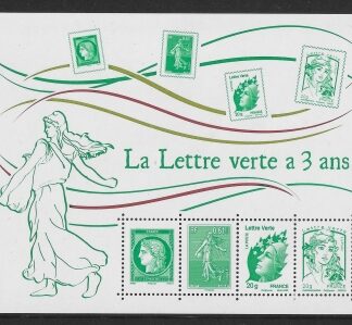 2014 France MS5679 Third Anniv of La Lettre Verte - The green Letter Mini Sheet U/M (MNH)