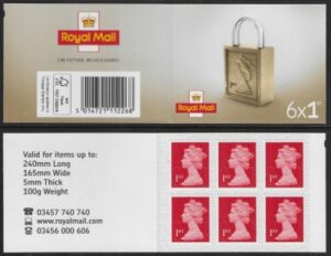 MB18  6 x 1st  brt. scarlet 'Padlock on Cover '  U3028 code MSIL M16L SBP all upright  ISP Walsall.