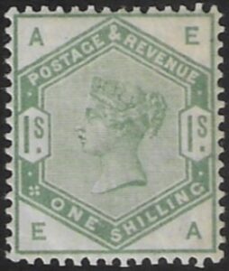 SG.196 1/- dull green Letters 'EA' fine mounted mint