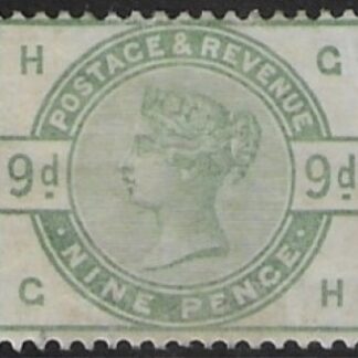 SG.195 9d dull green letters 'GH'