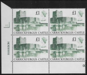 UK1 (SG.1410) £1 cylinder Block of 4 cylinder 1G Harrison U/M (MNH)