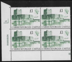 UK1 (SG.1410) £1 cylinder Block of 4 cylinder 1T Harrison U/M (MNH)