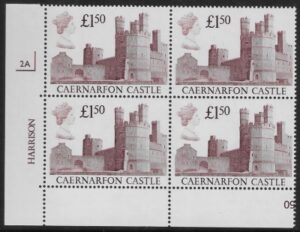 UK2 (SG.1411) £1.50 cylinder Block of 4 cylinder 2A Harrison U/M (MNH)