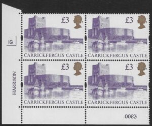 UK13 (SG.1613a) £3  cylinder Block of 4 cylinder 1G Harrison  U/M (MNH)