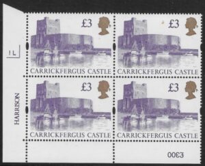 UK13 (SG.1613a) £3  cylinder Block of 4 cylinder 1L Harrison  U/M (MNH)