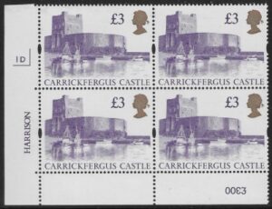 UK13 (SG.1613a) £3  cylinder Block of 4 cylinder 1D Harrison  U/M (MNH)