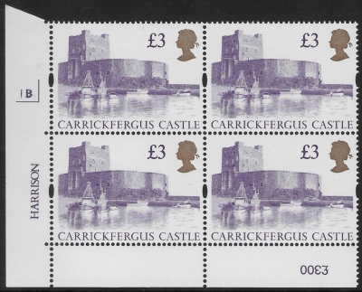 UK13 (SG.1613a) £3  cylinder Block of 4 cylinder 1B Harrison  U/M (MNH)