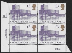 UK13 (SG.1613a) £3  cylinder Block of 4 cylinder 1J Harrison  U/M (MNH)