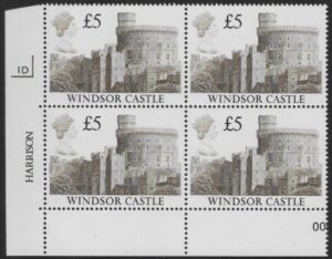 UK4 (SG.1413) £5  cylinder Block of 4 cylinder 1D Harrison  U/M (MNH)