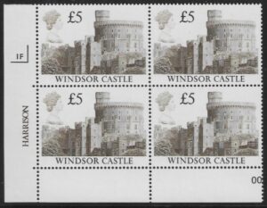 UK4 (SG.1413) £5  cylinder Block of 4 cylinder 1F Harrison  U/M (MNH)