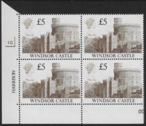 UK4 (SG.1413) £5  cylinder Block of 4 cylinder 1G Harrison  U/M (MNH)
