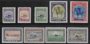 1945 Greenland SG.8-16 definitives set 9 values U/M (MNH)
