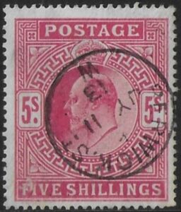 1902 Great Britain SG.263 5/- bright carmine CDS used