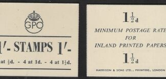 BD8 1/- booklet. cream cover. contains SG.503-5 upright WMK margin at top. panes of 4