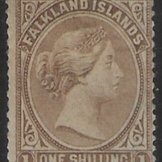 1878 Falkland Islands - SG.4 1/- bistre-brown. no wmk. (poor perfs)mounted mint