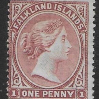 1885 Falkland Islands - SG.7 1d pale claret. s/ways wmk (no gum)