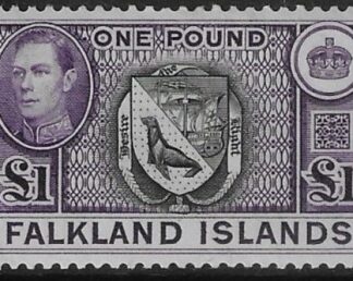 1938 Falkland Islands. SG.163  £1  black and violet.  lightly mounted mint