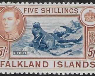 1938-50 Falkland Islands - SG.161b  5/- indigo & pale yellow-brown (BPA Cert.no.86644) lightly mounted mint.