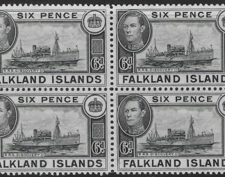 1949 Falkland Islands SG.156  6d black block of 4 U/M (MNH)