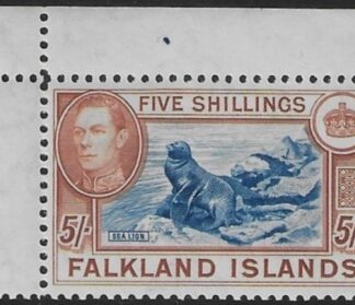 1938 Falkland Islands - SG.161c  5/-  dull blue & yellow brown U/M (MNH)