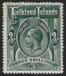 1912 Falkland Islands - SG.66 3/-  slate-green  mounted mint.