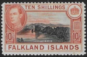 1938 Falkland Islands - SG.162 10/- black & orange-brown. very lightly mounted mint.