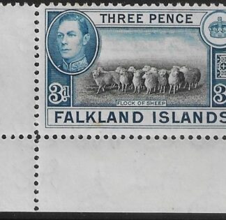 1941  Falkland Islands. SG.153  3d black and blue.  U/M (MNH)