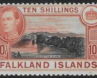 1938 Falkland Islands - SG162 10/- black and orange-brown very lightly mounted mint (VLM)