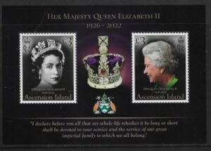2022 Ascension MS.1357 HM Queen Elizabeth II 1926-2022. mini sheet. U/M (MNH)
