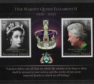 2022 Ascension MS.1357  HM Queen Elizabeth II 1926-2022.  mini sheet. U/M (MNH)