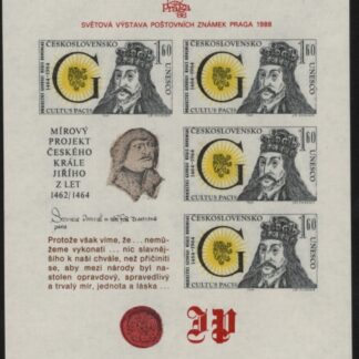 1988 Czechoslovakia - MS.2949 'PRAGA 88' imperf. 13th issue mini sheet  U/M  (MNH)