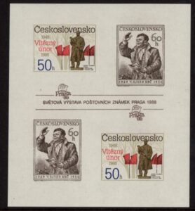 1988 Czechoslovakia MS.2917 40th Anniv. Victorious February. IMPERF. mini sheet. U/M (MNH)