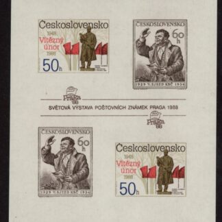 1988 Czechoslovakia  MS.2917 40th Anniv. Victorious February. IMPERF. mini sheet. U/M (MNH)