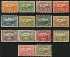 1939 New Guinea - SG.212-225 Air. inscr 'AIRMAIL POSTAGE' at foot (toned gum is normal) mounted mint.
