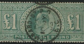 Great Britain 1902 SG.266  £1 dull blue-green.   wmk. crowns. Lombard St. PO. CDS.