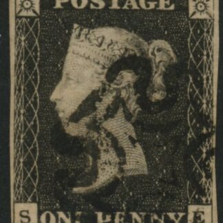 SG.2 1d black  4 margins letters SE  cancelled with black Maltese cross. fine used
