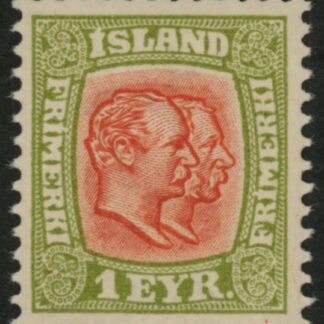 1907 Iceland SG.81 Kings Christian IX and Frederik VIII 1e salmon &yellow green.LMM