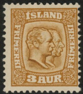 1907 Iceland - SG.82 Kings Christian IX & Frederik VIII 3a yellow-brown  m/m