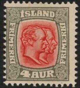 1907 Iceland SG.83 Kings Christian IX and Frederik VIII 4a scarlet & grey M/M