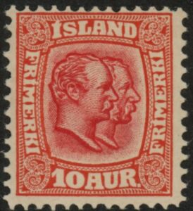 1907 Iceland - SG.86 Kings Christian IX & Frederik VIII 10a scarlet LMM.