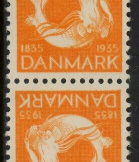 1935 Denmark SG.294a Hans Andeson 10ö orange vertical Tête-bêche pair U/M (MNH)