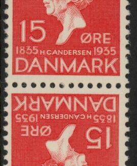 1935 Denmark SG.295a Hans Andeson 15ö scarlet vertical Tête-bêche pair U/M (MNH)