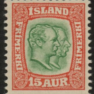 1907 Iceland SG.87 Kings Christian IX and Frederik VIII 15a green & scarlet.LM/M