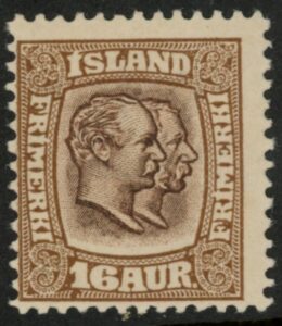 1907 Iceland SG.88 Kings Christian IX and Frederik VIII 16a brown. LM/M