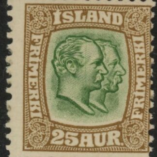 1907 Iceland SG.90 Kings Christian IX and Frederik VIII 25a yellow-green & bistre. LM/M