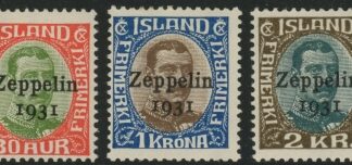 1931 Iceland. SG.179-81 Air -  King Christian X  - overprinted 'Zeppelin 1931' set 3 values U/M (MNH)