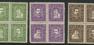 1924 Denmark SG.218Aa - 218Ca  se-tenant blocks of 4  300th Anniv. of Danish Post.  LM/M