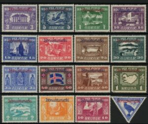 1930 Iceland SG.O174-89 set 16 values OFFICIAL overprints. cat. value £900.00 M/M
