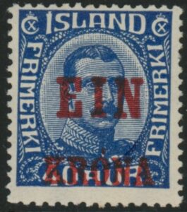 1926 Iceland SG.146 1k on 40a blue. U/M (MNH)